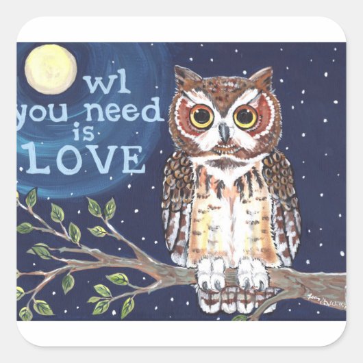 Nacht "Owl Liebe" Original Design Geschenkwrap Quadratischer Aufkleber (Vorderseite)