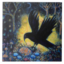 Nacht Raven mit Nest und Eiern Fliese