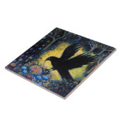 Nacht Raven mit Nest und Eiern Fliese (Seite)