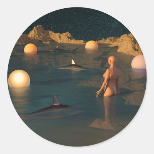 Nacht schwimmen runder aufkleber