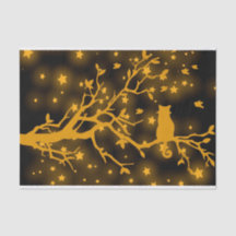 Nacht Stargazing Cat auf einer Baumzweigung