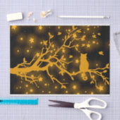 Nacht Stargazing Cat auf einer Baumzweigung Seidenpapier (Handwerk)