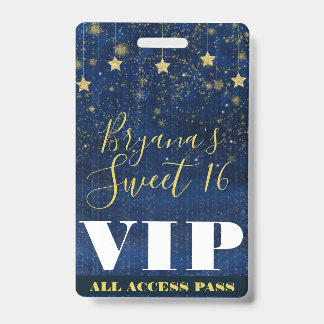 Nacht unter dem Stars Gold Blue Sweet 16 VIP Pass Ausweis