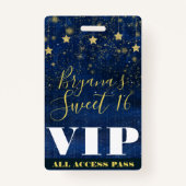 Nacht unter dem Stars Gold Blue Sweet 16 VIP Pass Ausweis (Vorderseite)