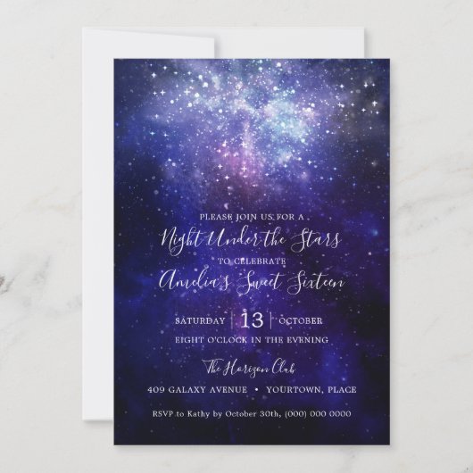 Nacht unter den Sternen Galaxy Sweet 16 Einladung (Vorderseite)