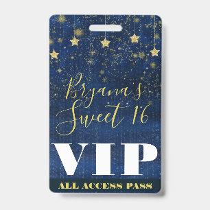 Nacht unter den Sternen Gold Blau Sweet 16 VIP Pas Ausweis