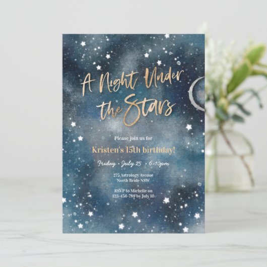 Nacht unter den Sternen Gold Einladung (Stehend Vorderseite)
