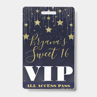 Nacht unter Stars Gold Dark Blue Sweet 16 VIP Pass Ausweis
