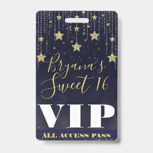 Nacht unter Sternen Gold Dunkelblau Sweet 16 VIP-P Ausweis