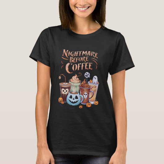 Nacht vor Coffee Pumpkin Gewürz Halloween T-Shirt (Vorderseite)