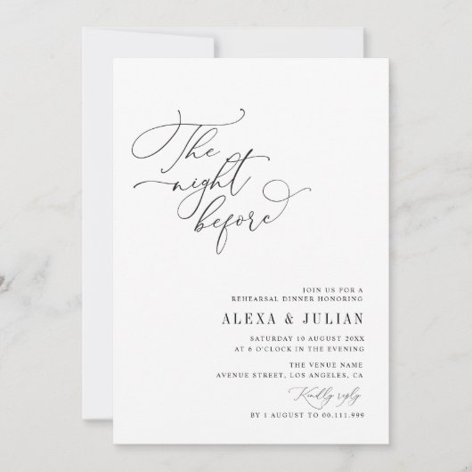 Nacht vor dem Abendessen mit schwarz-weißer Probe Einladung (Vorderseite)