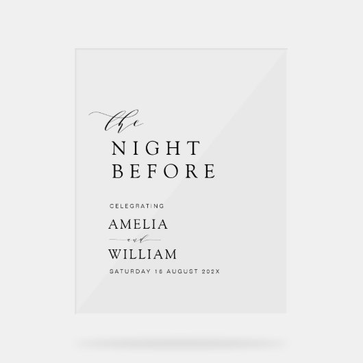 Nacht vor einfachem Hochzeitsschreiben Acrylschild (Vorderseite)