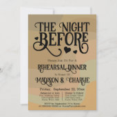 Nacht vor Retro Tan Hochzeit Probe & Abendessen Einladung (Vorderseite)