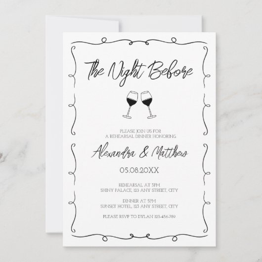 Nacht vor Whimsical Probe Abendessen Einladung (Vorderseite)