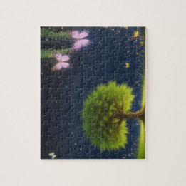 Nacht-Weidenbaum mit Schmetterlingen und Glühwürme Puzzle