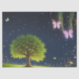 Nacht-Weidenbaum mit Schmetterlingen und Glühwürme Seidenpapier