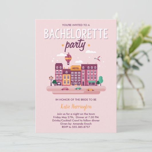 Nacht zum Junggeselinnen-Abschied der Stadt Einlad Einladung (Stehend Vorderseite)