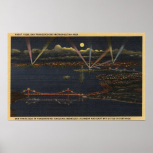 Nachtansicht des Bucht-Ballungsraumes Poster