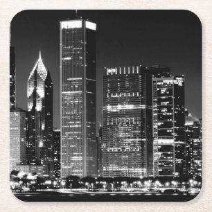 Nachtansicht von Chicagos berühmtem Stadtbild Rechteckiger Pappuntersetzer
