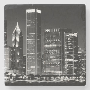 Nachtansicht von Chicagos berühmtem Stadtbild Steinuntersetzer