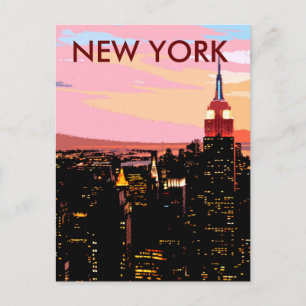 Nachtansicht von New York City Gemälde Vintage Pos Postkarte