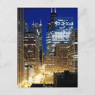 Nachtansicht von Stadtbild von Chicago Postkarte