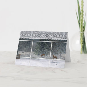 Nachtbäume und Hirsche, die durch Fenster schauen Feiertagskarte