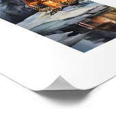 Nachtbehagliche Winterhütte Poster (Ecke)