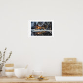 Nachtbehagliche Winterhütte Poster (Küche)