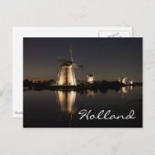 Nachtbeleuchtete Windmühlen in Holland Postkarte (Vorne/Hinten)