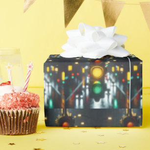 Nachtbeleuchtung des Stadtverkehrs Geschenkpapier