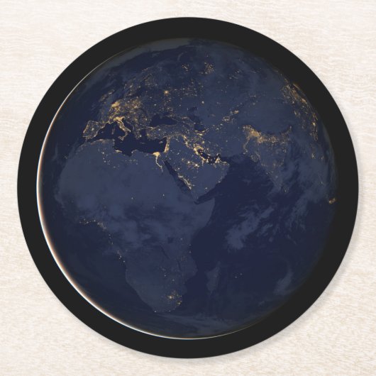 Nachtbeleuchtung in Europa, Afrika und im Nahen Os Runder Pappuntersetzer (Vorderseite)