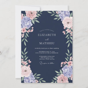 Nachtblaue Romantische Rosenhochzeit Einladung