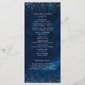 Nachtblaue Silber-Glitter-Sternenhimmel-Hochzeit Programm (Rückseite)