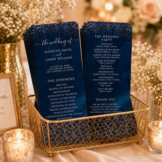 Nachtblaue Silber-Glitter-Sternenhimmel-Hochzeit Programm