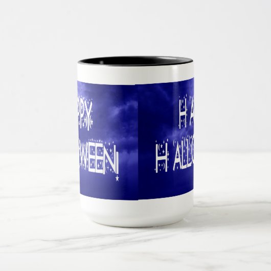 Nachtblauer Happy Halloween Text Tasse (Zentrum)