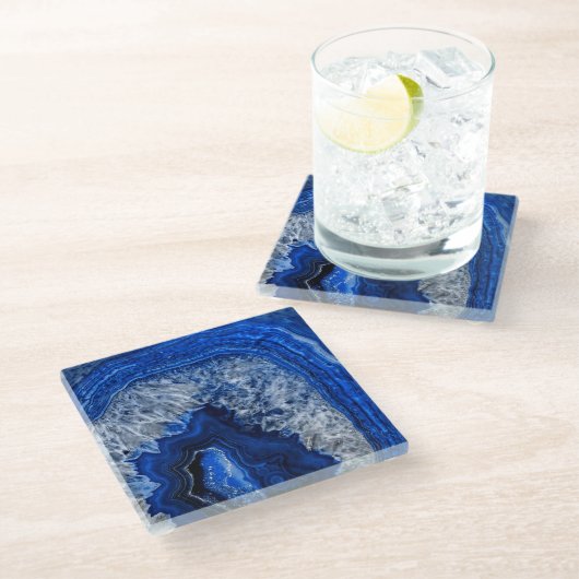 Nachtblauer Indigo-Achat-Mineralquarz-Edelstein Glasuntersetzer (Schrägansicht)