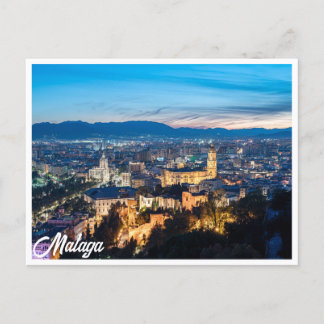 Nachtblick auf die Kathedrale von Malaga, Spanien Postkarte