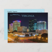 Nachtblick auf Norfolk Virginia Postkarte (Vorne/Hinten)