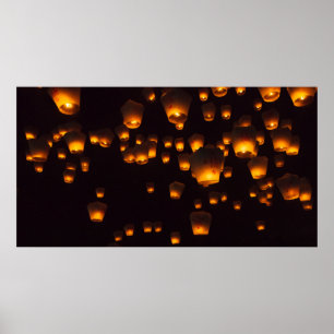 Nachtblick auf Sky Lanterns Poster