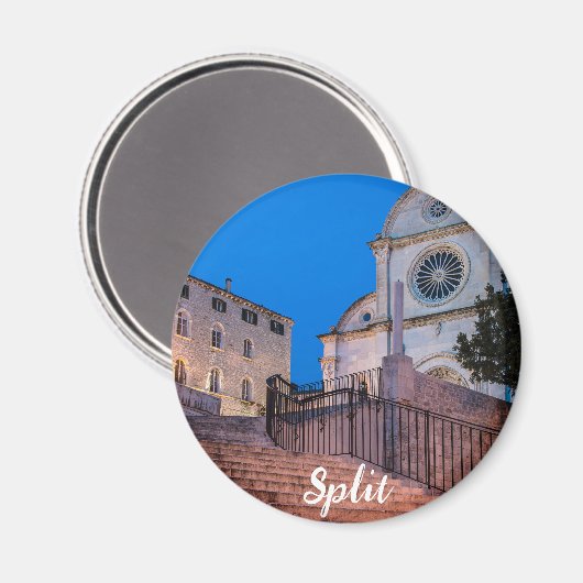 Nachtblick auf Treppe und Kirche in Split, Kroatie Magnet (Vorderseite/Rückseite)