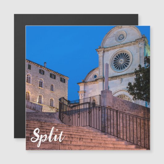 Nachtblick auf Treppe und Kirche in Split, Kroatie Magnetkarte (Vorne/Hinten)
