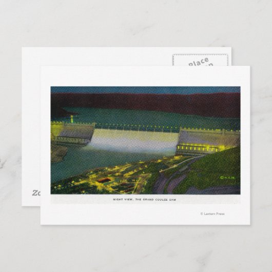 Nachtblick, Großer Coulee-Damm Postkarte (Vorne/Hinten)