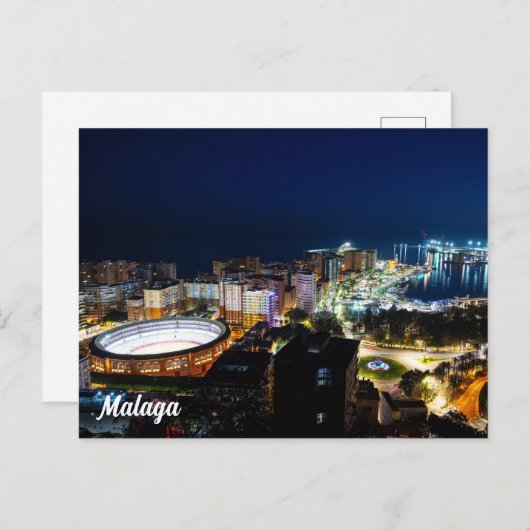 Nachtblick in Malaga, Spanien Postkarte (Vorne/Hinten)