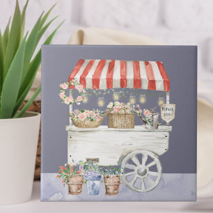 Nachtblumenmarkt Aquarell Cottagecore Kunst Fliese