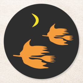 Nachtbummel - Halloween Hexenbild. Runder Pappuntersetzer