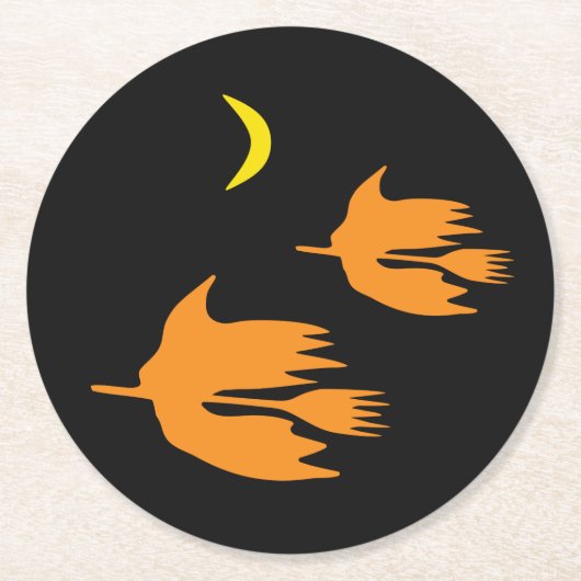 Nachtbummel - Halloween Hexenbild. Runder Pappuntersetzer (Vorderseite)