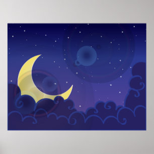 Nachtdunkelmond Mitternacht blau Poster