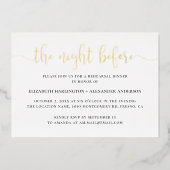 Nächte zuvor. Elegantes Abendessen mit Goldskript- Folieneinladung (Vorderseite)