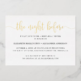 Nächte zuvor. Elegantes Abendessen mit Goldskript- Folieneinladung
